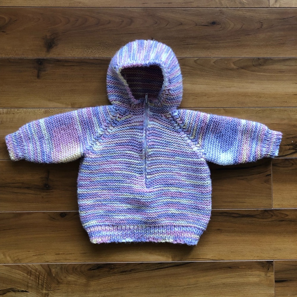 Handmade knitted baby sweater pastel striped, pull-over.
